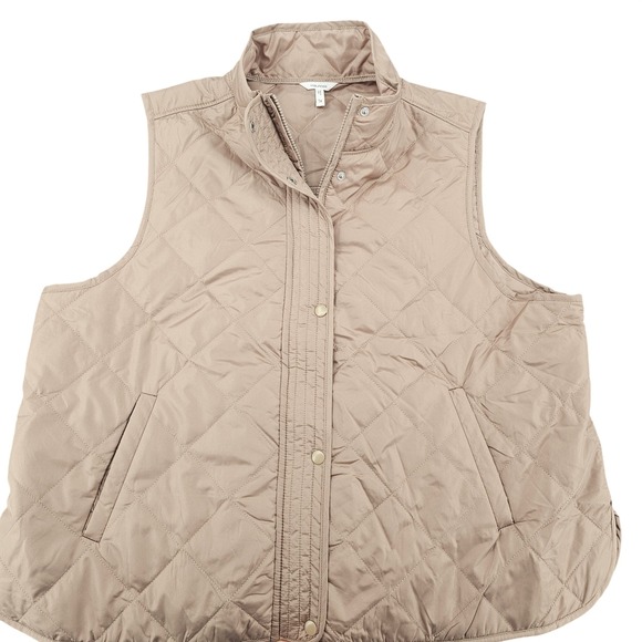 Maurices Jackets & Blazers - Maurices Womens 1X Tan Quilted Puffer Vest Diamond Stitch Zip Snap Front Khaki